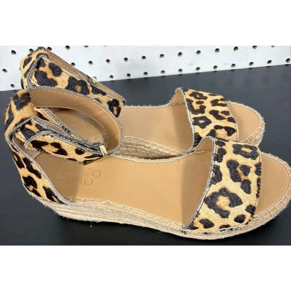 Franco Sarto Carlotta Espadrille Leopold Print Wedge Sandals Womens Size